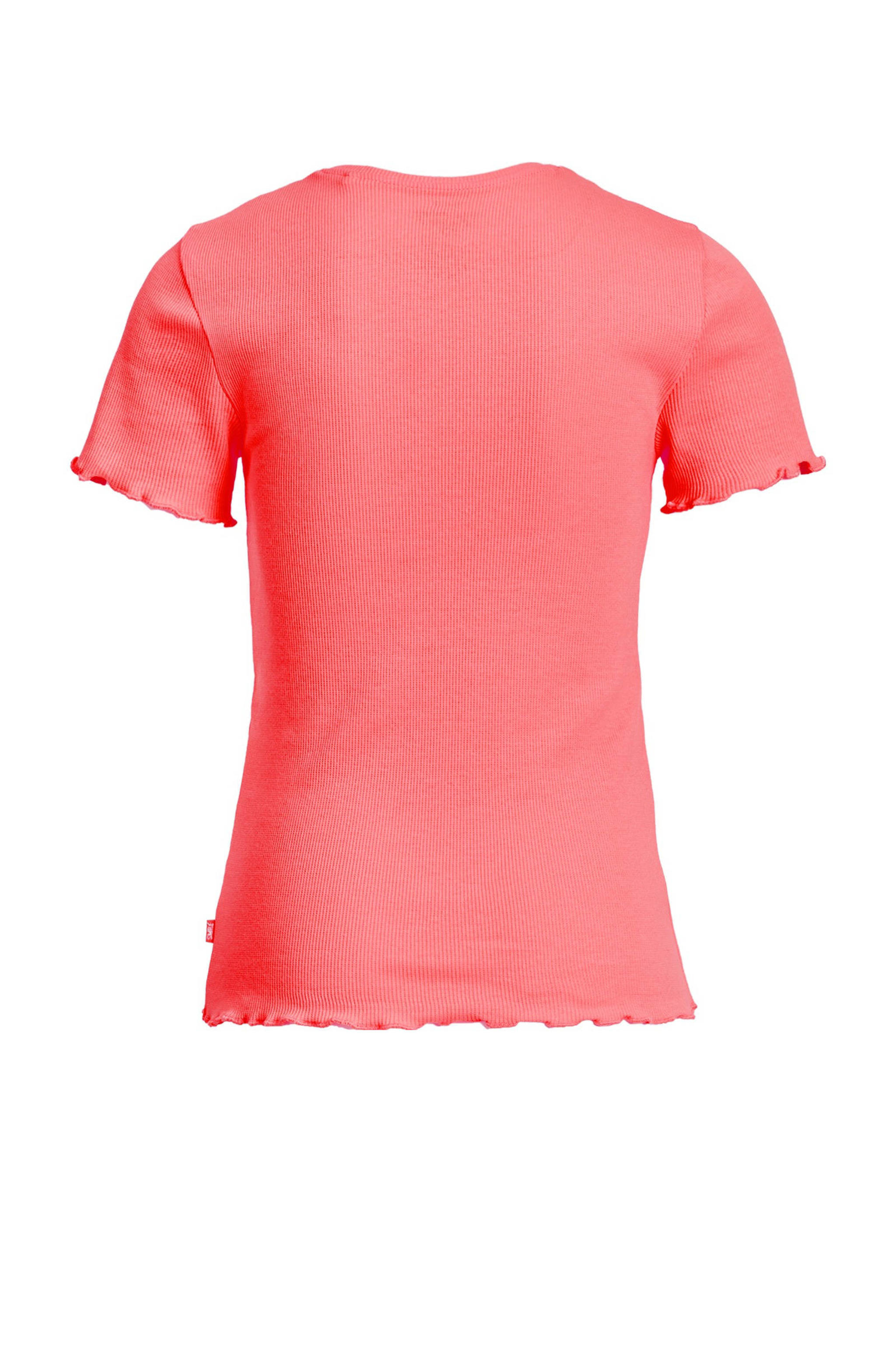 We Fashion Ribgebreid T Shirt Met Borduursels Roze Wehkamp