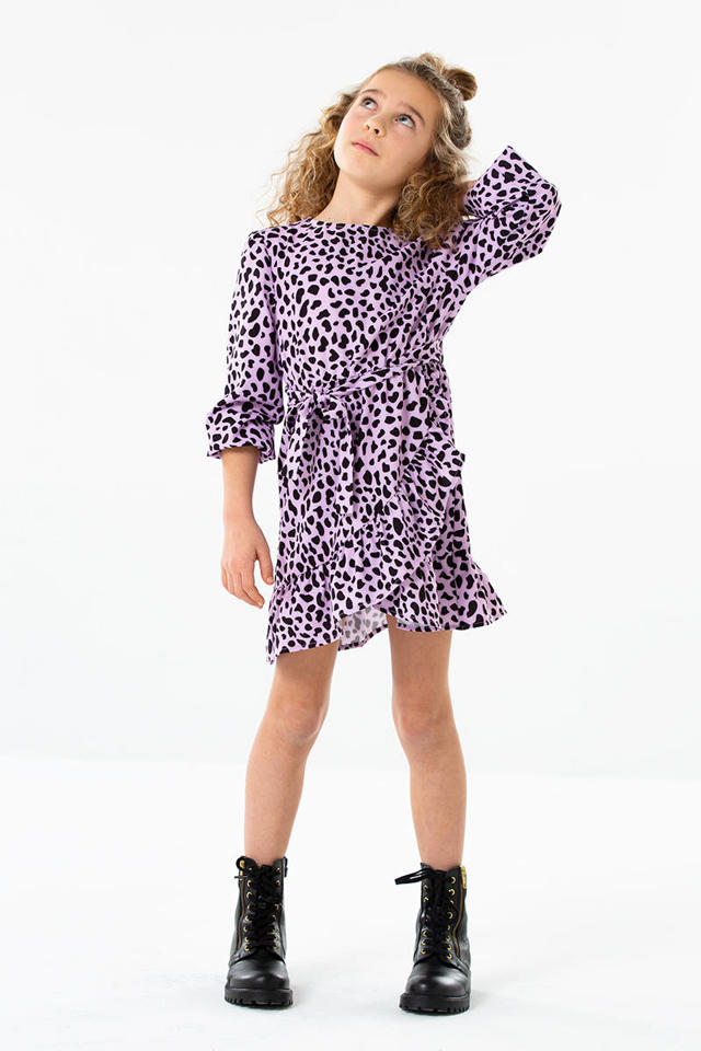 nemen Vergelijking verklaren KIDS ONLY jurk KONSOLVEIG met all over print en ceintuur lila/zwart |  wehkamp
