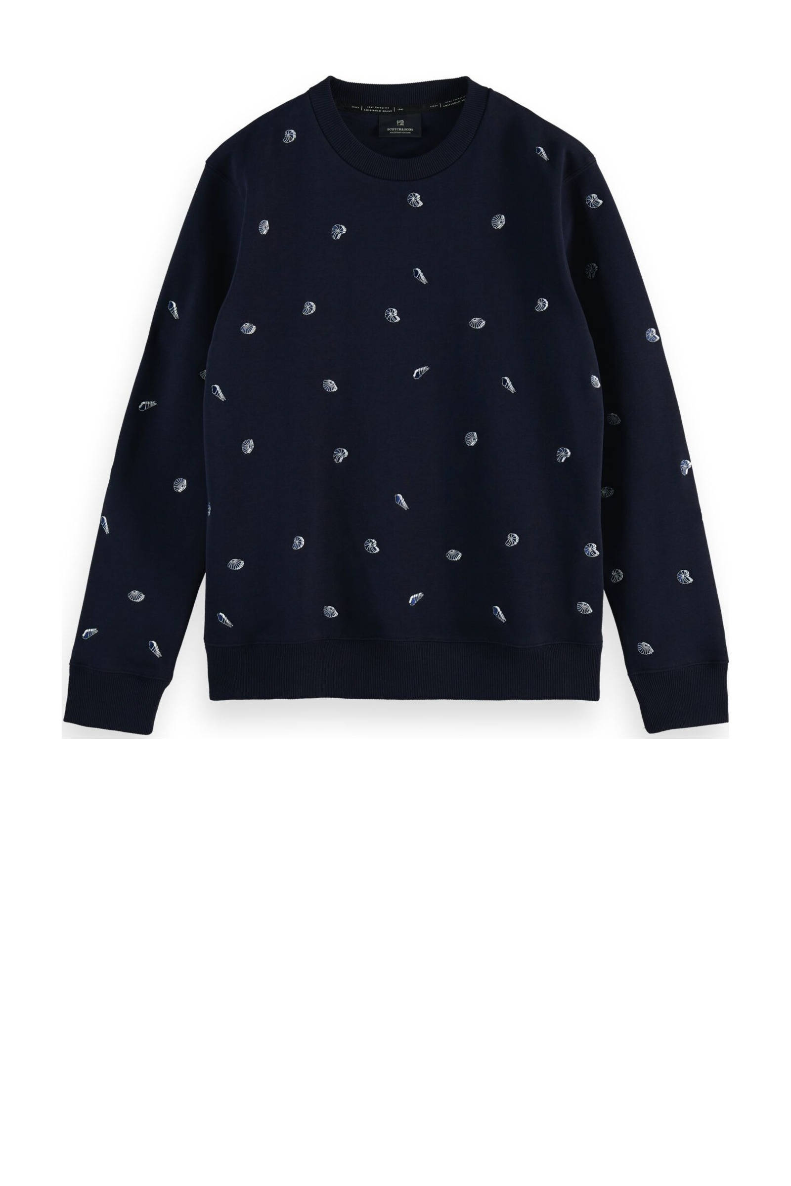 Scotch and Soda Truien All over embroidered crewneck sweat Blauw online kopen