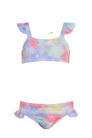 baby girls crop bikini met all over print en ruches roze/lila