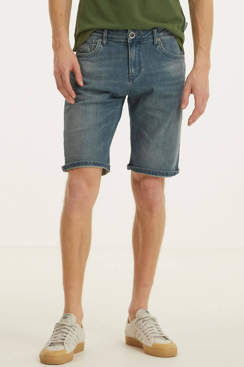 Jaylvis trendy gewassen slim fit heren stretch denim korte broek, J216 Blauw