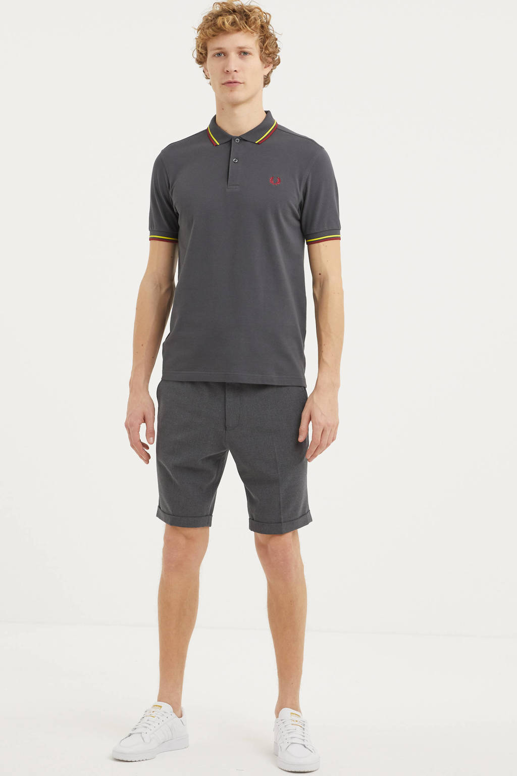 Fred Perry regular fit polo donkergrijs, Grijs/camel