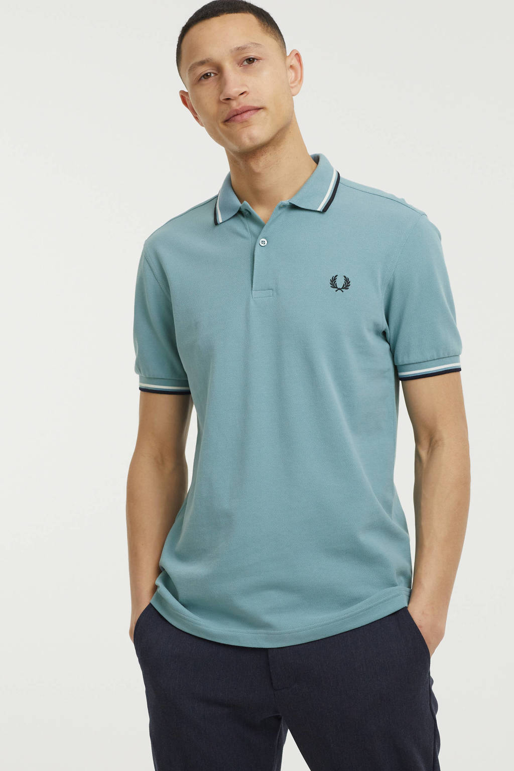 Fred Perry regular fit polo Twin Tipped lichtblauw/wit, Lichtblauw/wit