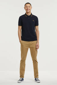 Fred Perry regular fit polo Twin Tipped donkerblauw, Donkerblauw/camel