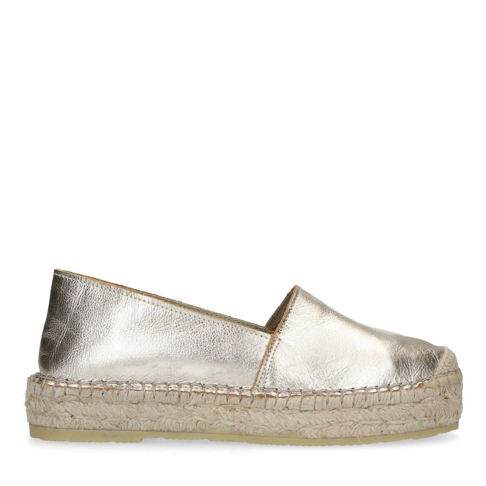 Sacha leren plateau espadrilles goud | wehkamp