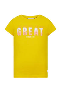 Gele meisjes Retour Denim T-shirt Victoria van biologisch katoen met tekst print, korte mouwen en ronde hals