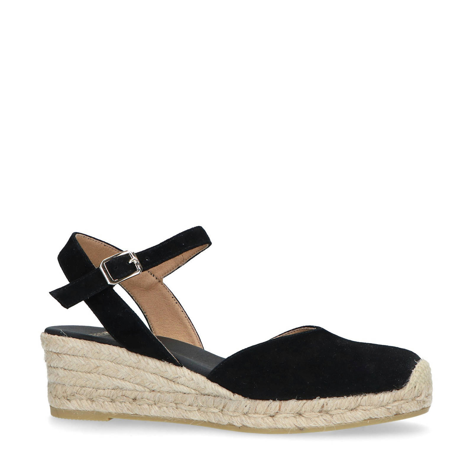 Elyse Walker, Zwart suede sleehak peeptoe enkellaarsjes - Unique Designer  Pieces