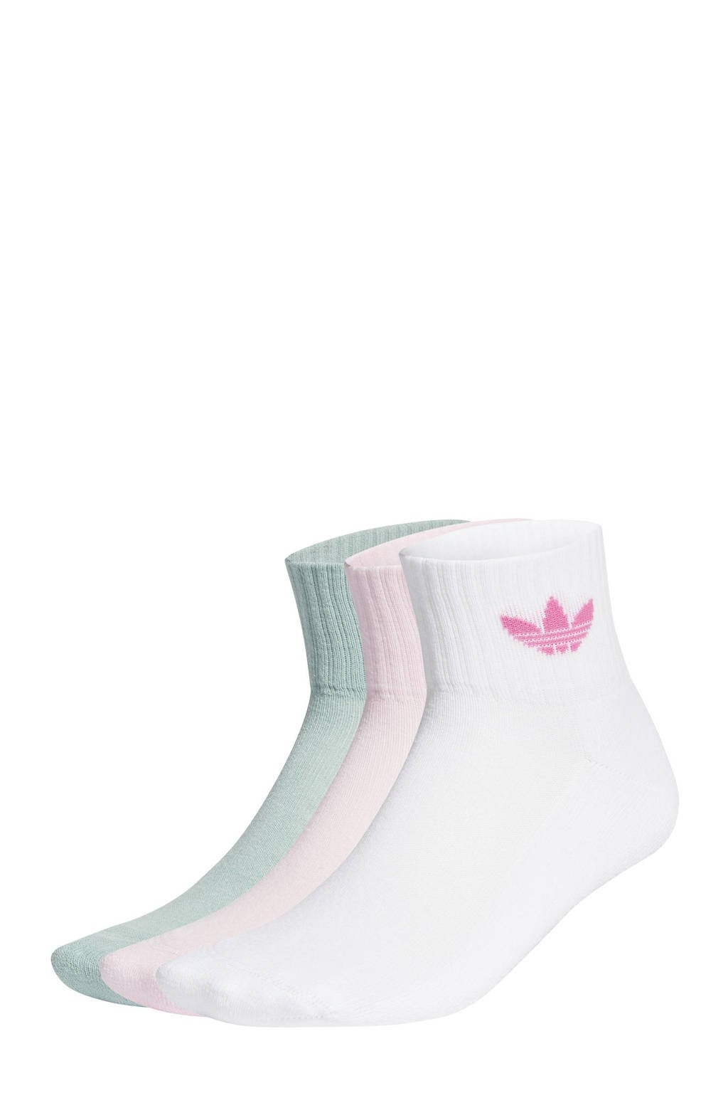 adidas Originals Adicolor sokken - set van 3 wit/roze/mintgroen, Wit/roze/mintgroen