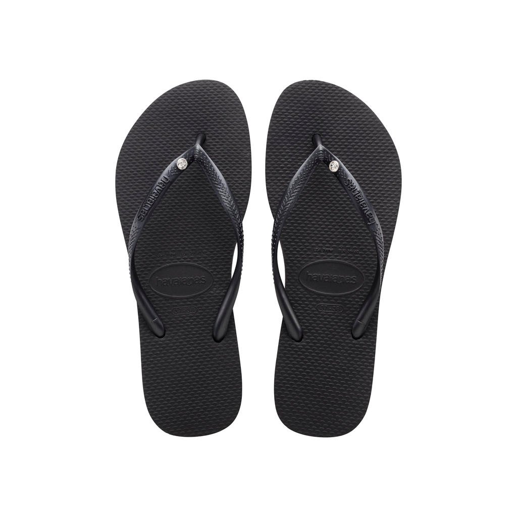 Zwarte dames Havaianas Slim Crystal Sw II teenslippers met siersteen van rubber