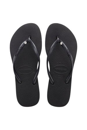 Slim Crystal Sw II teenslippers met siersteen zwart