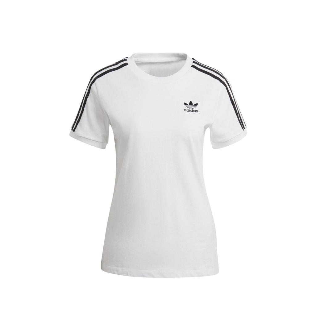 Wit en zwarte dames adidas Originals Adicolor T-shirt van katoen met logo dessin, korte mouwen en ronde hals