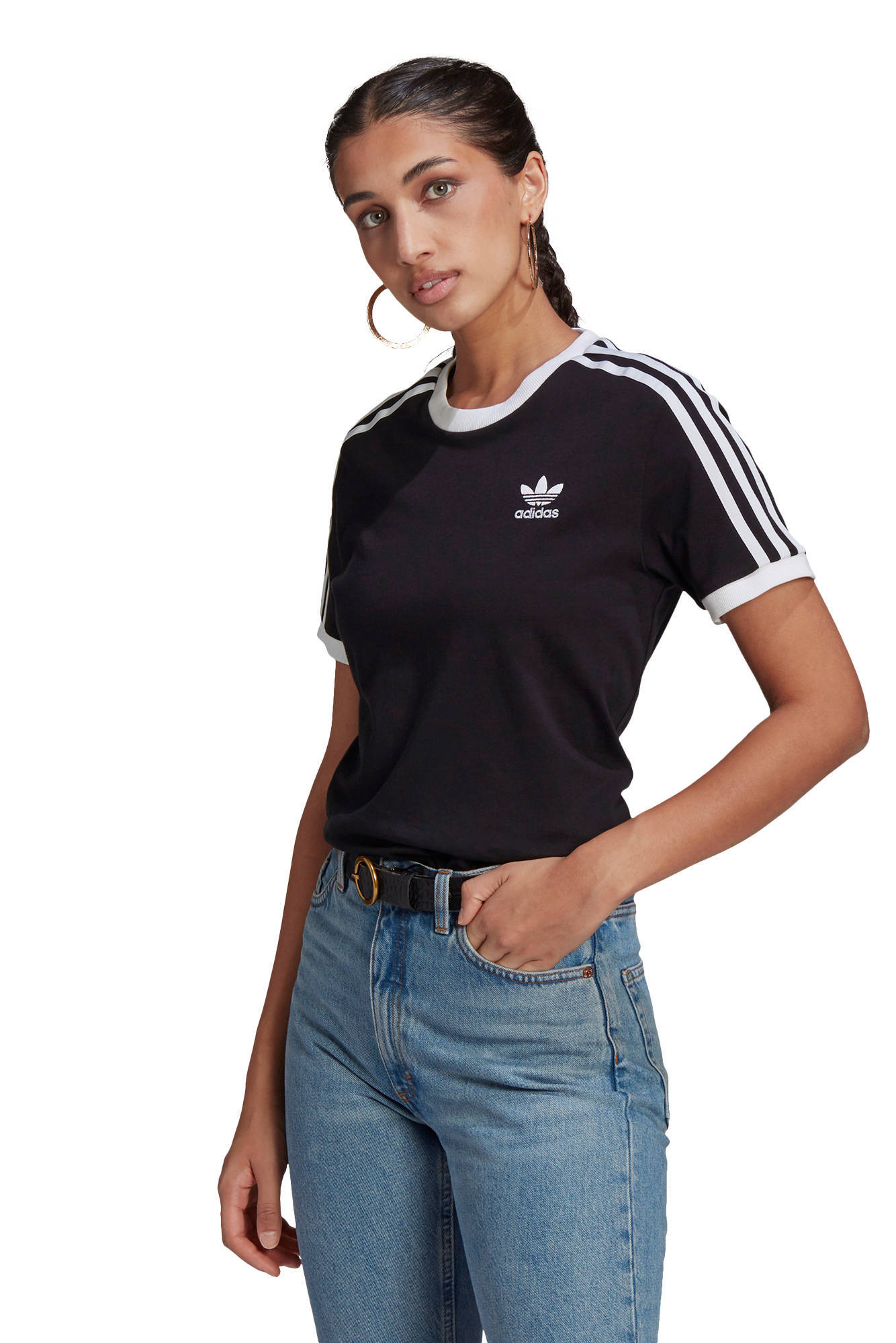 adidas Originals Adidas Dames Kleding voor voor Beenmode voor Kousen en pantys Cropped T-shirt Met 3-stripes in het Wit Sportswear Essential 