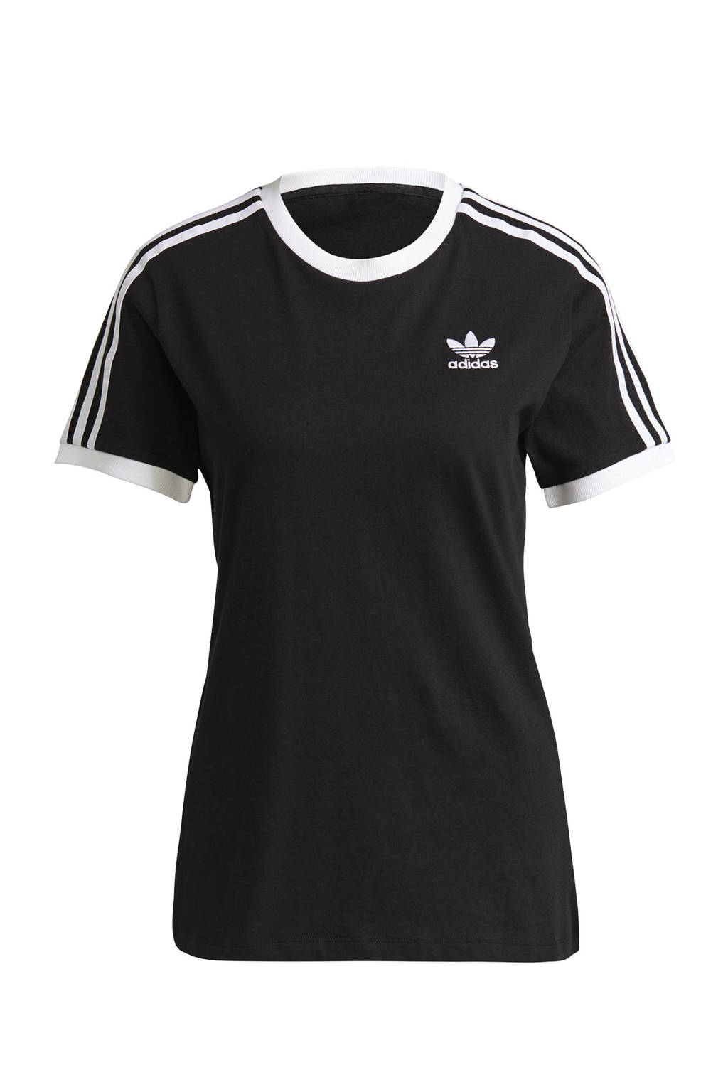 Zwarte dames adidas Originals Adicolor T-shirt van katoen met logo dessin, korte mouwen en ronde hals