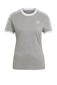Grijs melange dames adidas Originals Adicolor T-shirt van katoen met logo dessin, korte mouwen en ronde hals