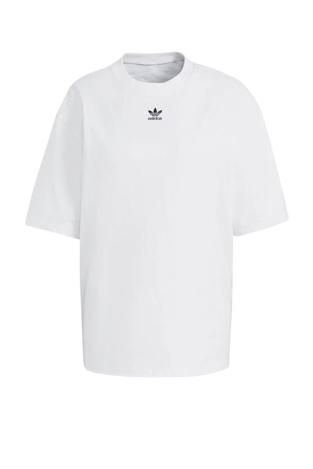 Witte dames adidas Originals Adicolor T-shirt van katoen met logo dessin, korte mouwen en ronde hals