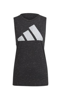 Zwarte dames adidas Performance 2.0 Sportwear sporttop van gerecycled polyester met logo dessin en ronde hals
