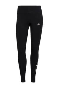 Zwarte dames adidas Performance sportlegging van katoen met slim fit, high waist, elastische tailleband en logo dessin