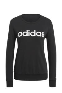 Zwart en witte dames adidas Performance sportsweater van katoen met logo dessin, lange mouwen, ronde hals en geribde boorden