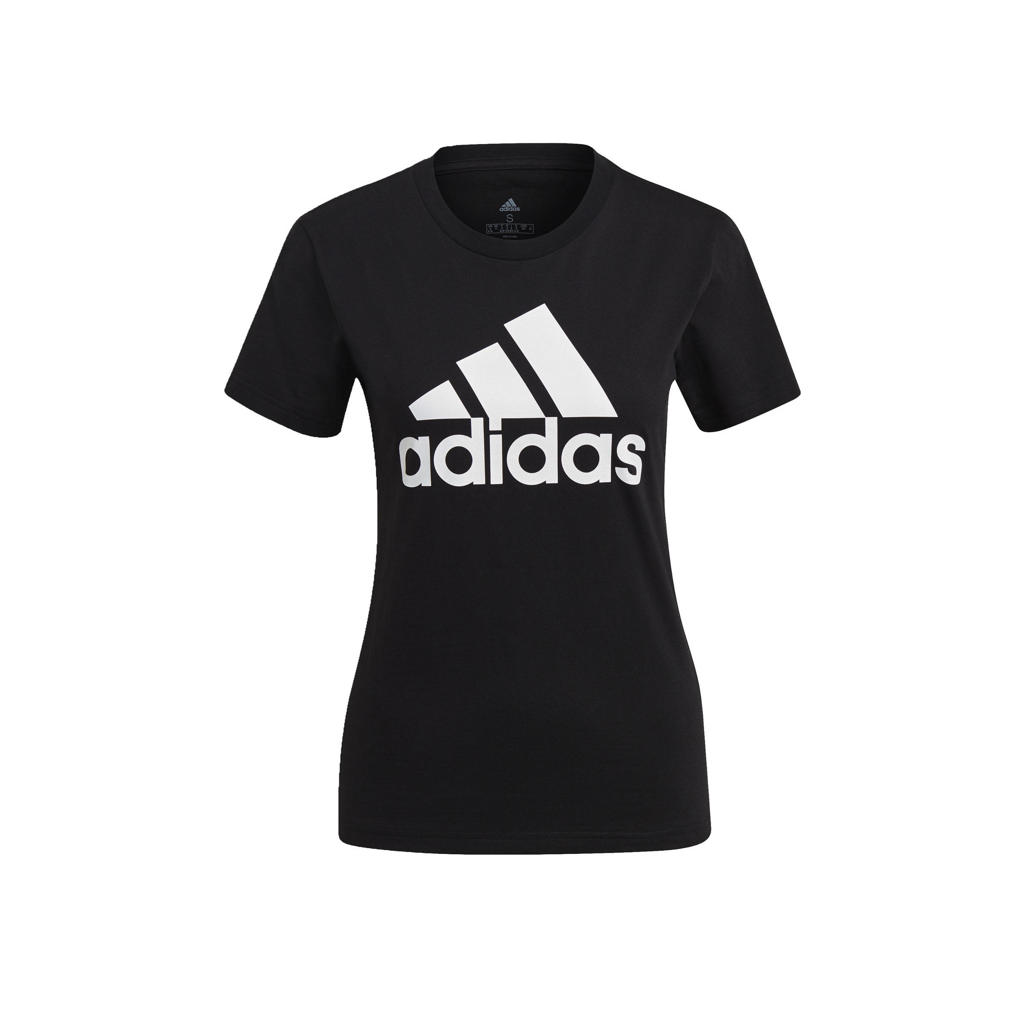 Zwart en witte dames adidas Performance sport T-shirt van katoen met logo dessin, korte mouwen en ronde hals