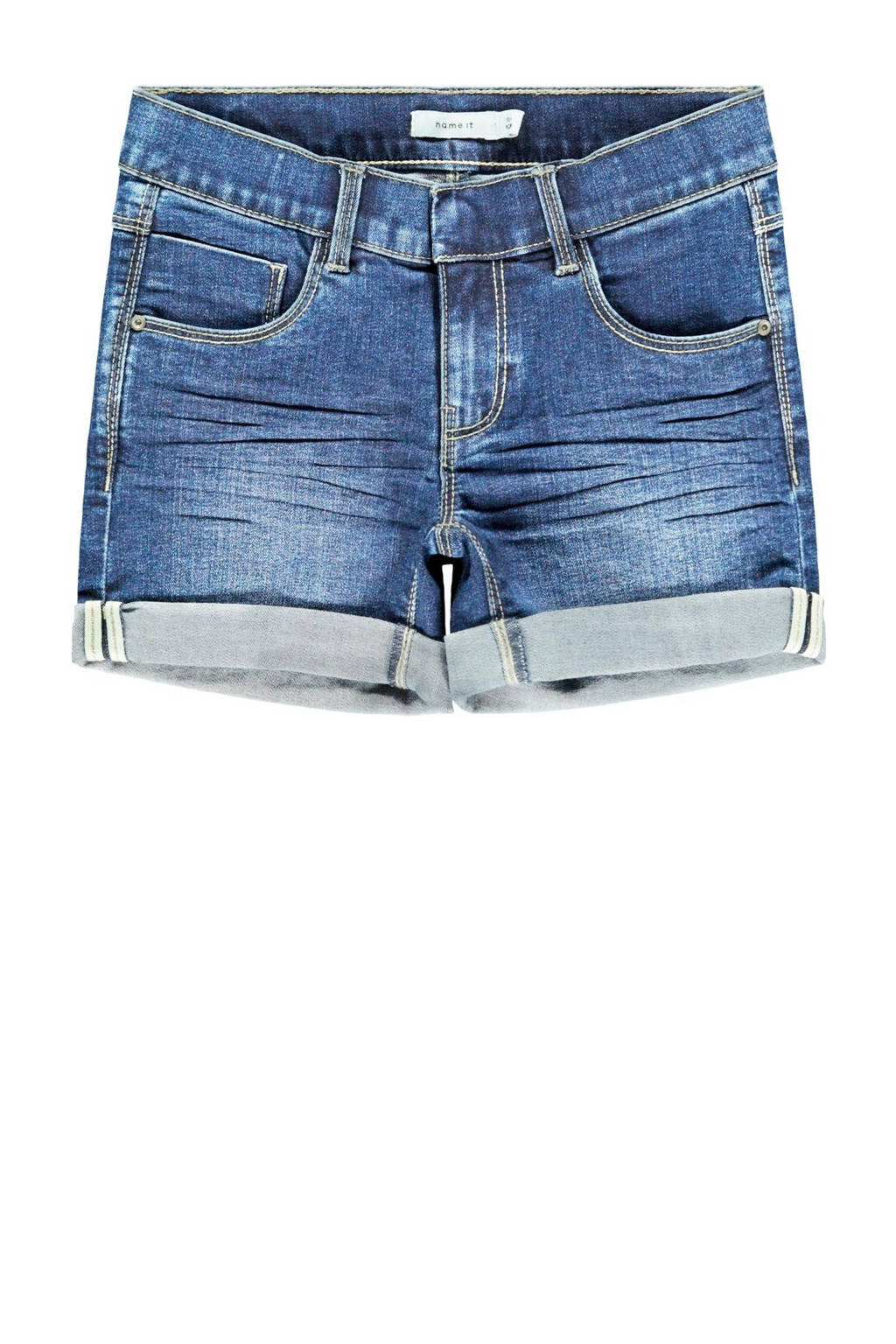 Stonewashed meisjes NAME IT KIDS jeans short Salli van duurzaam stretchdenim met regular waist en rits- en haaksluiting
