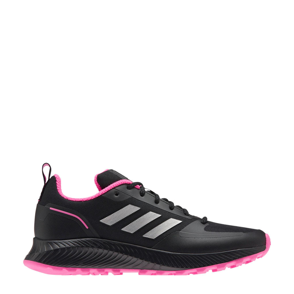 Zwart, zilver en roze dames adidas Performance Runfalcon 2.0 hardloopschoenen trail van mesh met veters
