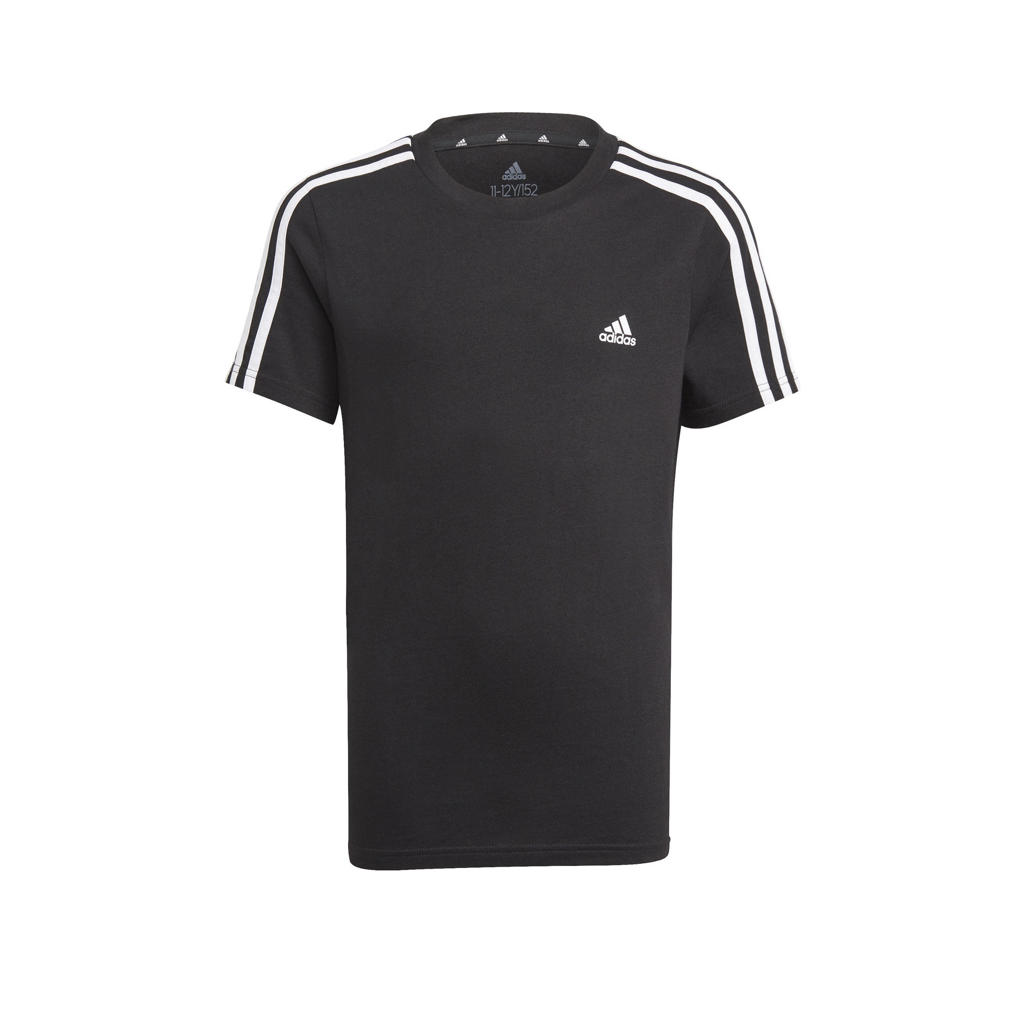 Zwart en witte jongens adidas Performance sport T-shirt van katoen met logo dessin, korte mouwen en ronde hals