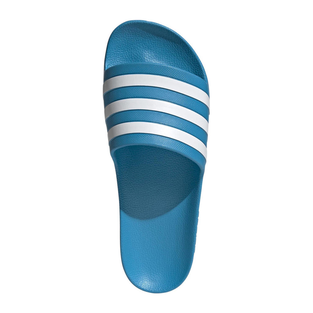 Blauw en witte unisex adidas Sportswear Adilette Aqua badslippers van rubber met logo