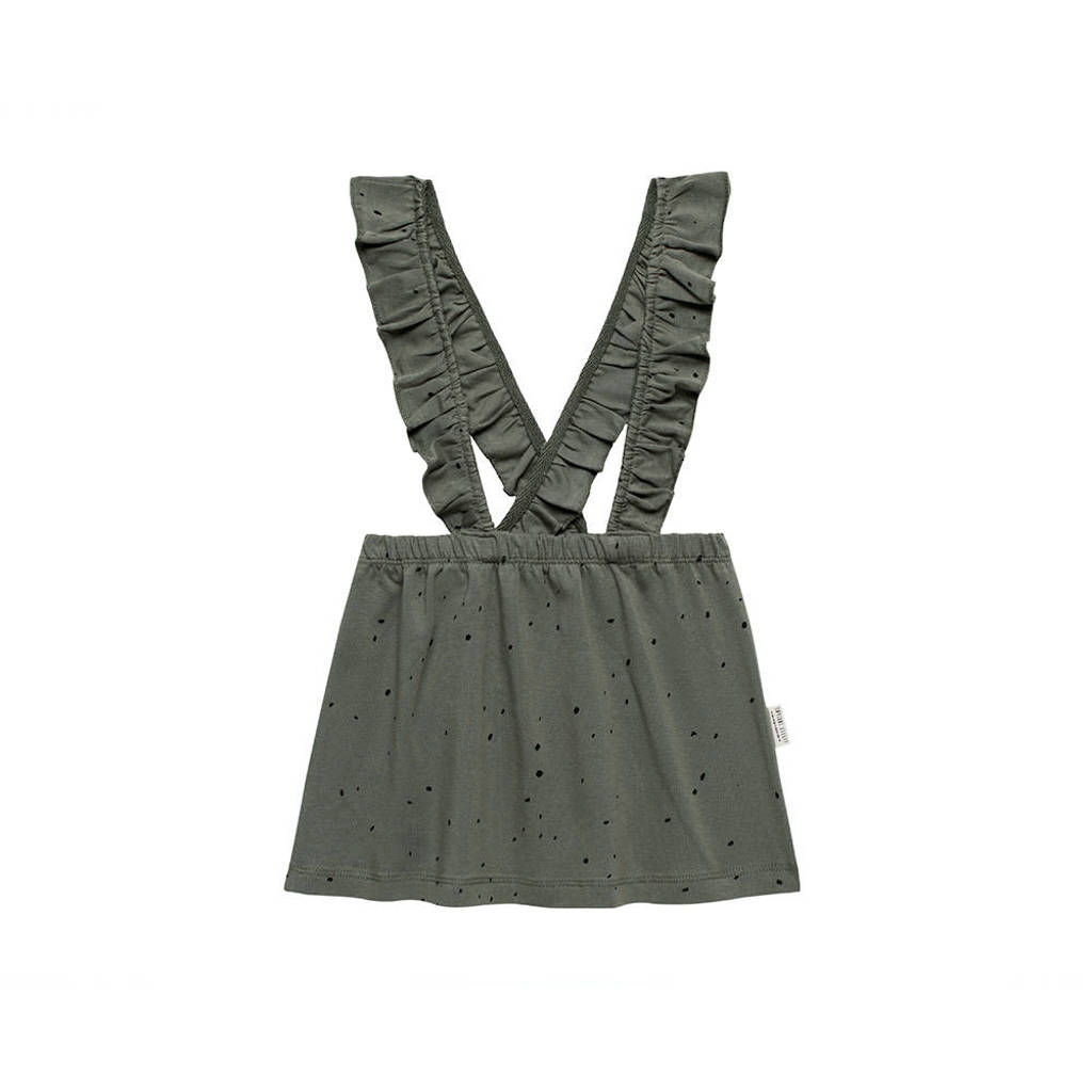Little Indians overgooier Salopette Dress Dots met all over print en ruches olijfgroen, Olijfgroen