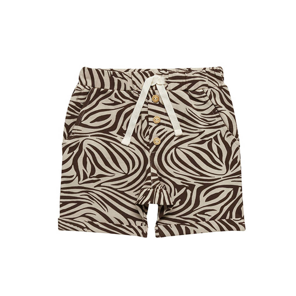 Little Indians regular fit sweatshort met zebraprint bruin/wit, Bruin/wit