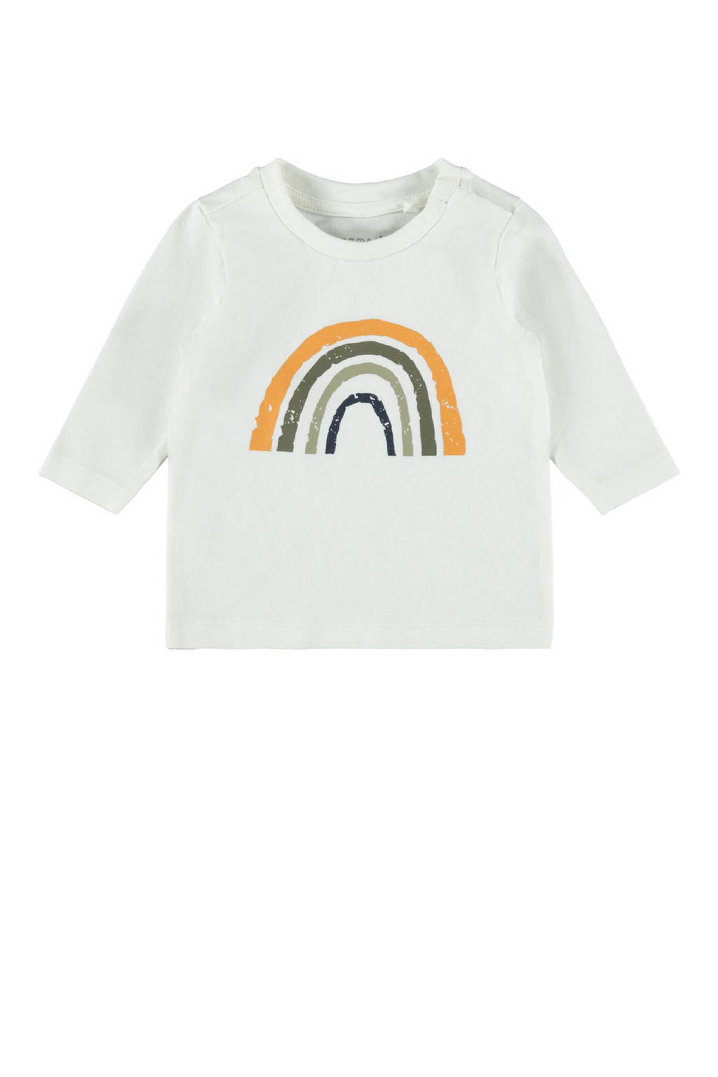 NAME IT BABY baby longsleeve Daform met biologisch katoen wit/okergeel/donkergroen, Wit/okergeel/donkergroen