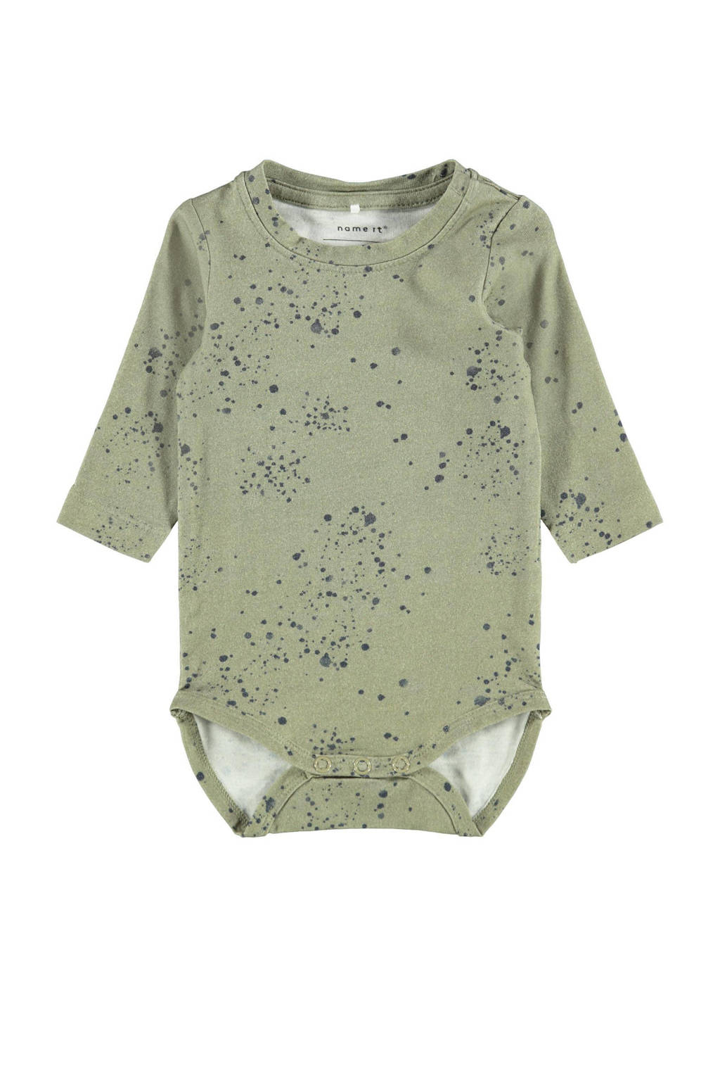 NAME IT BABY newborn baby romper Bifish olijfgroen/zwart, Olijfgroen/zwart