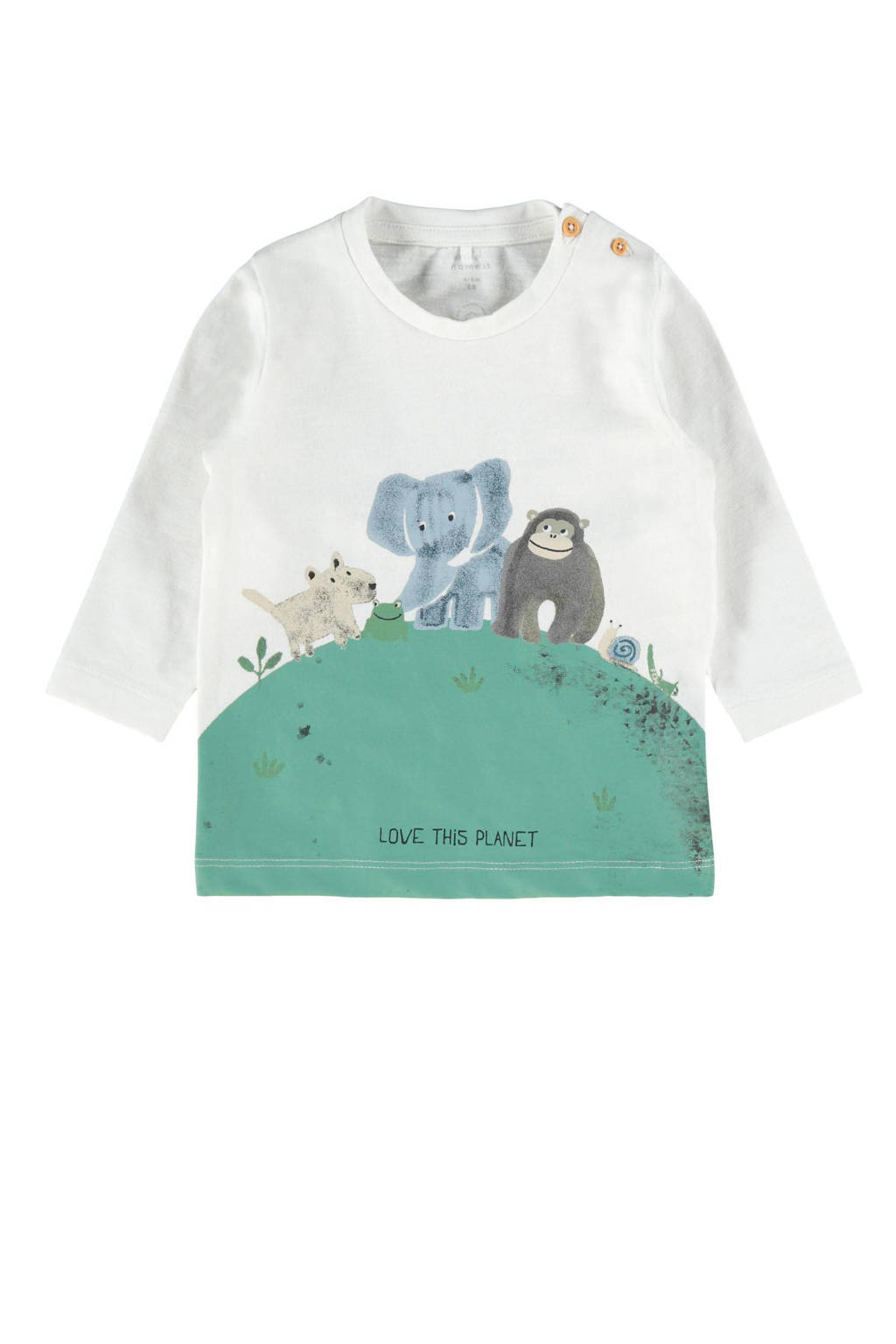 NAME IT BABY baby longsleeve Biplan met biologisch katoen wit/groen, Wit/groen