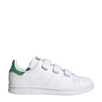 Wit en groene jongens en meisjes adidas Originals Stan Smith sneakers van gerecycled polyester met klittenband
