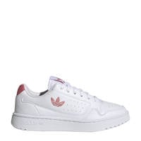 Wit en roze meisjes adidas Originals NY 90 sneakers van imitatieleer met veters en logo