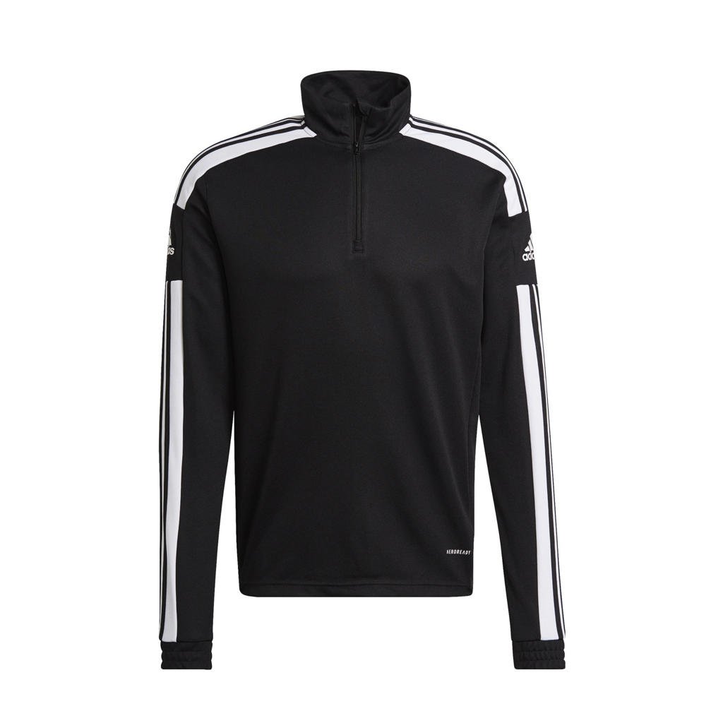 Zwart en witte heren adidas Performance Squadra 21 voetbalsweater van polyester met logo dessin, lange mouwen en opstaande kraag