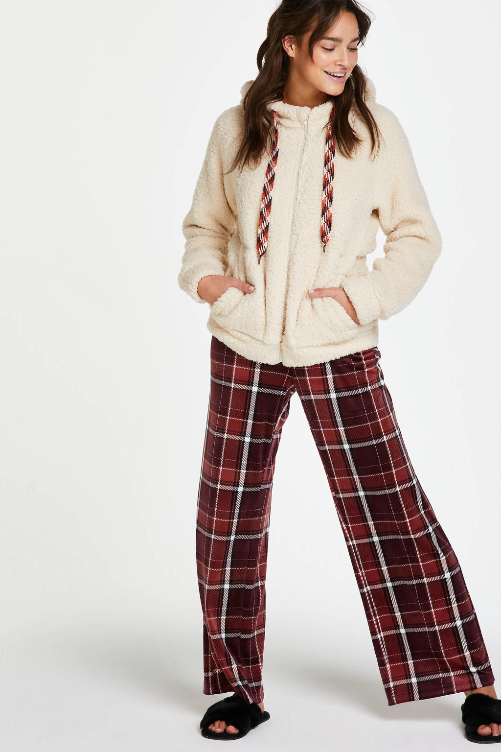 Hunkemöller teddy loungevest met capuchon ecru