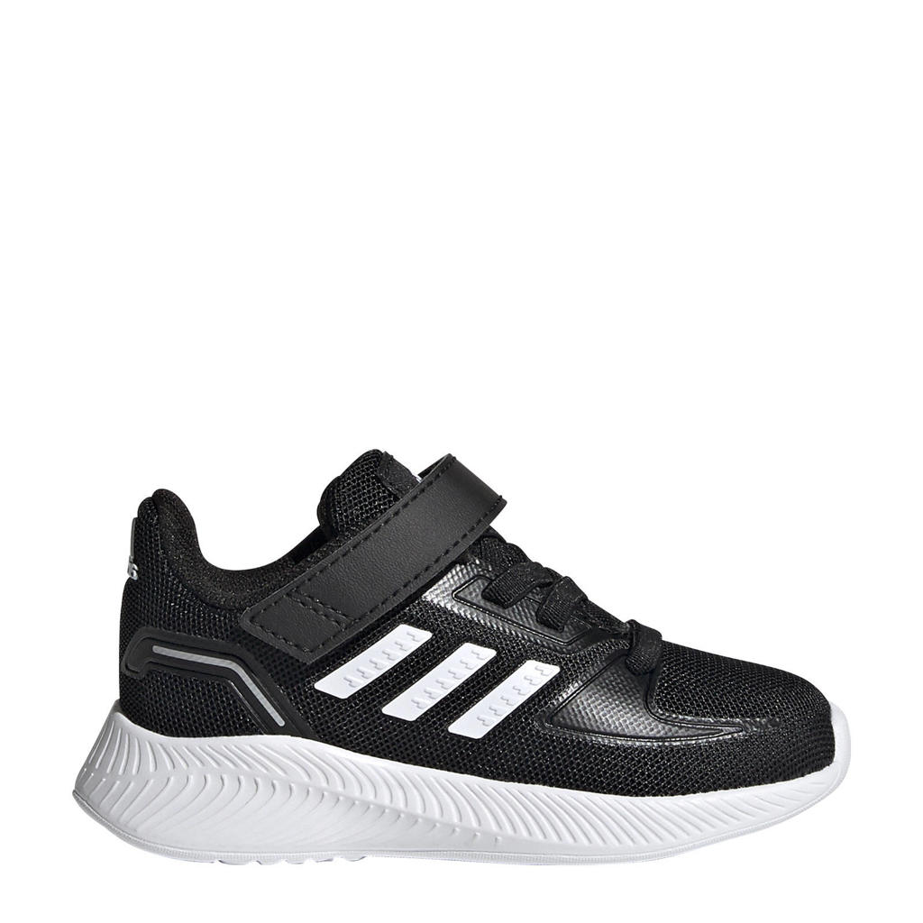 Zwart en witte jongens en meisjes adidas Performance Runfalcon 2.0 Classic sneakers van textiel met elastische veter- met klittenbandsluiting en logo