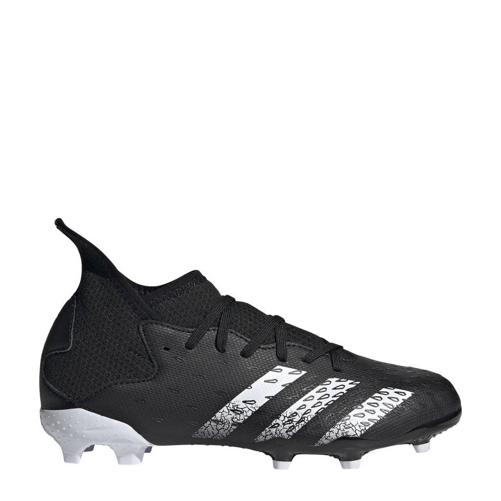Zwart en witte jongens en meisjes adidas Performance Predator Freak.3 FG Jr. voetbalschoenen van imitatieleer met veters
