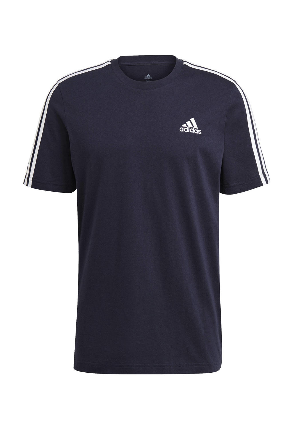 Donkerblauw en witte heren adidas Performance sport T-shirt van katoen met logo dessin, korte mouwen en ronde hals
