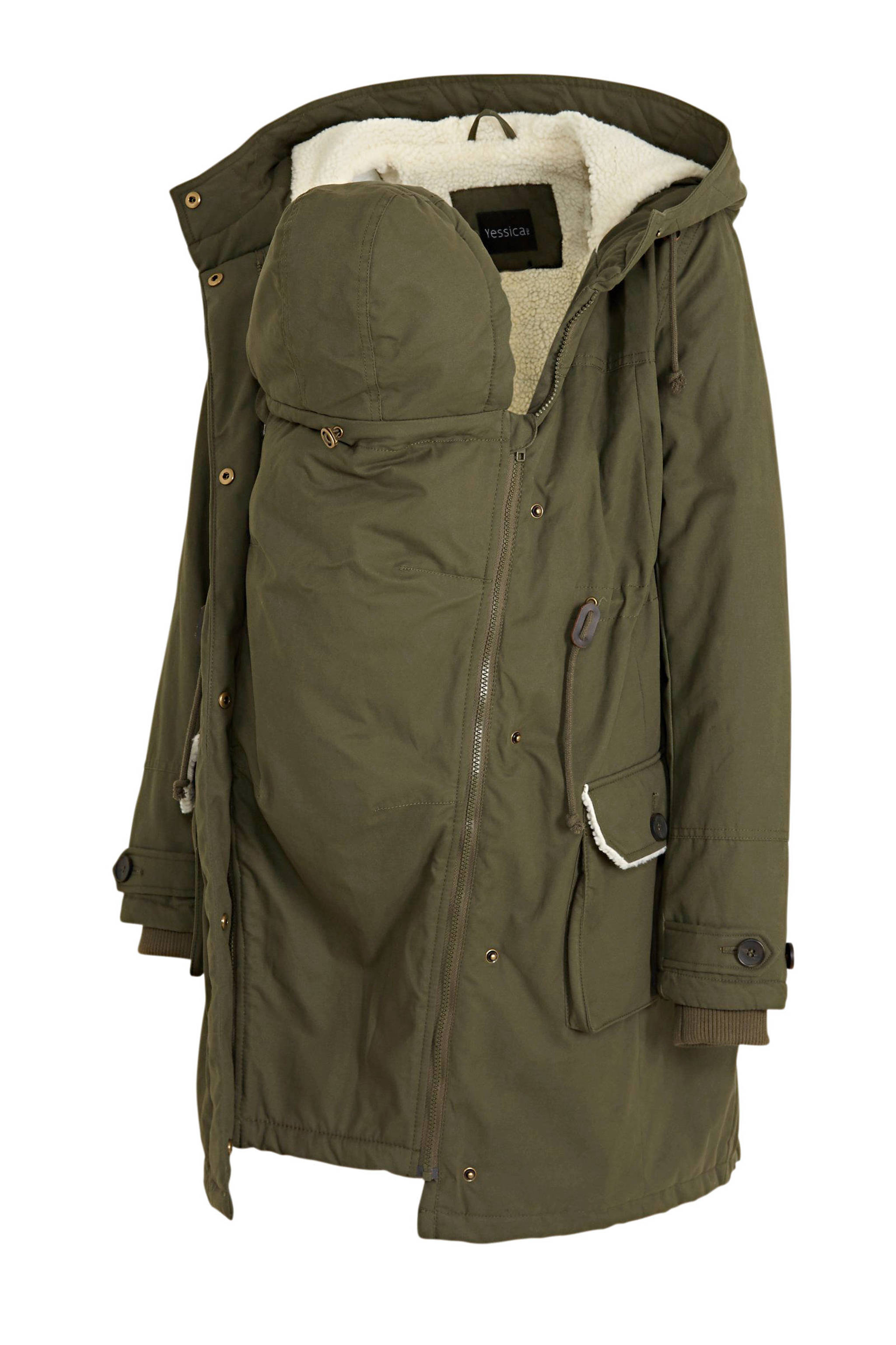 C A Yessica Gewatteerde Zwangerschaps En Voedingsjas Winter Draagjas Olijfgroen Wehkamp