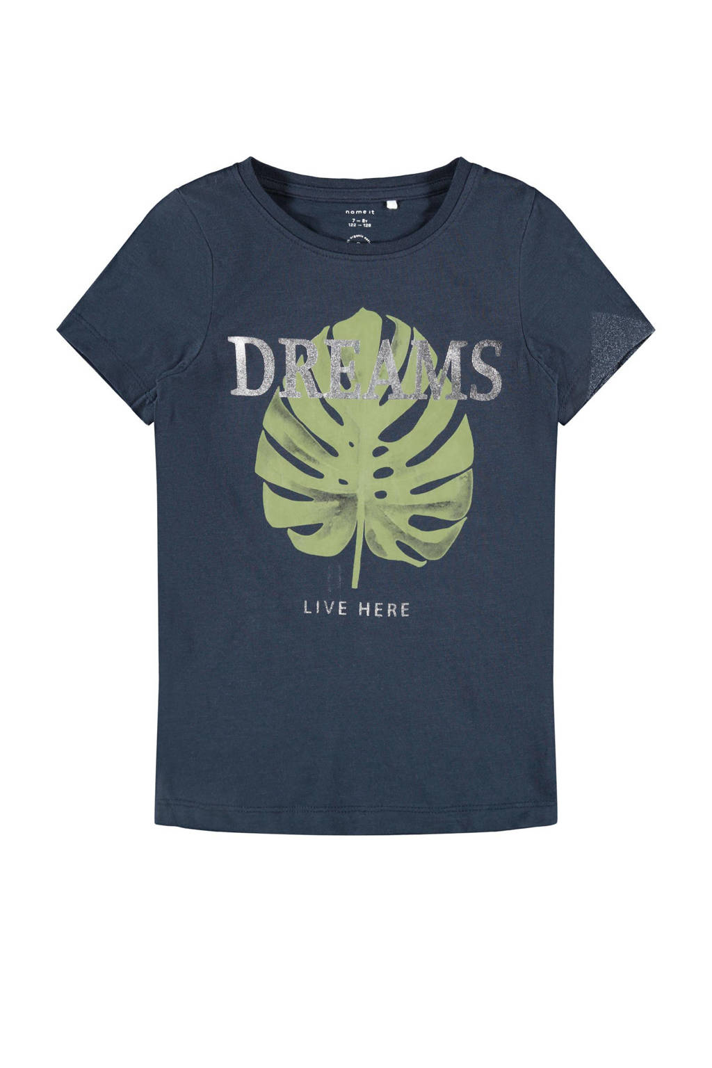 NAME IT KIDS T-shirt Delfine van biologisch katoen donkerblauw/groen/zilver