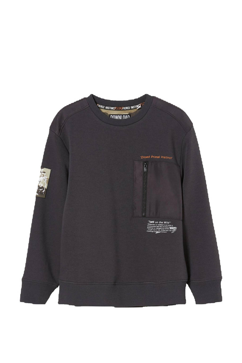 C&A Here & There sweater met tekst antraciet/wit/oranje