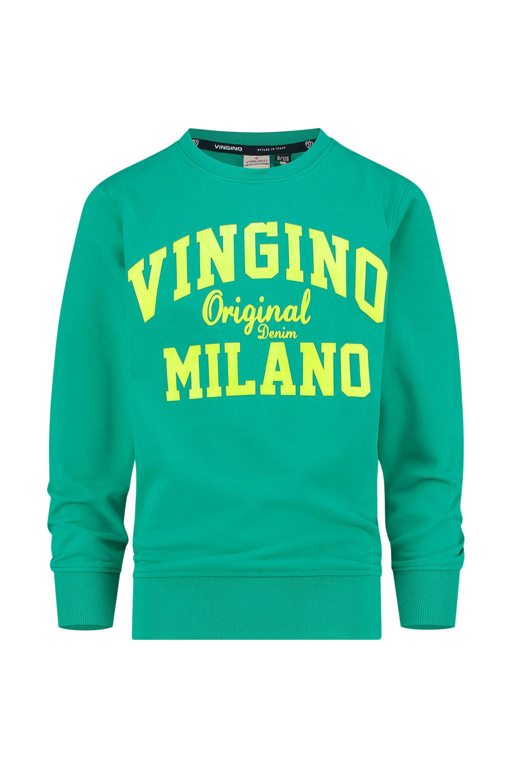 Vingino Essentials sweater met logo zeegroen/geel
