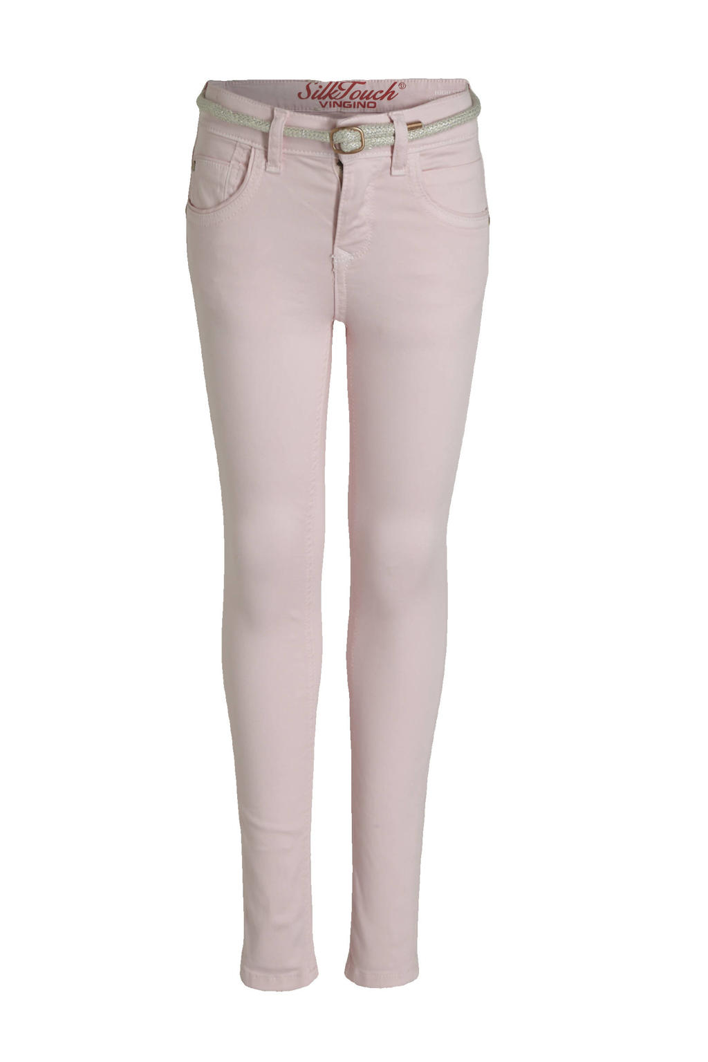 Roze meisjes Vingino high waist super skinny jeans Belize Color van stretchkatoen met rits- en knoopsluiting