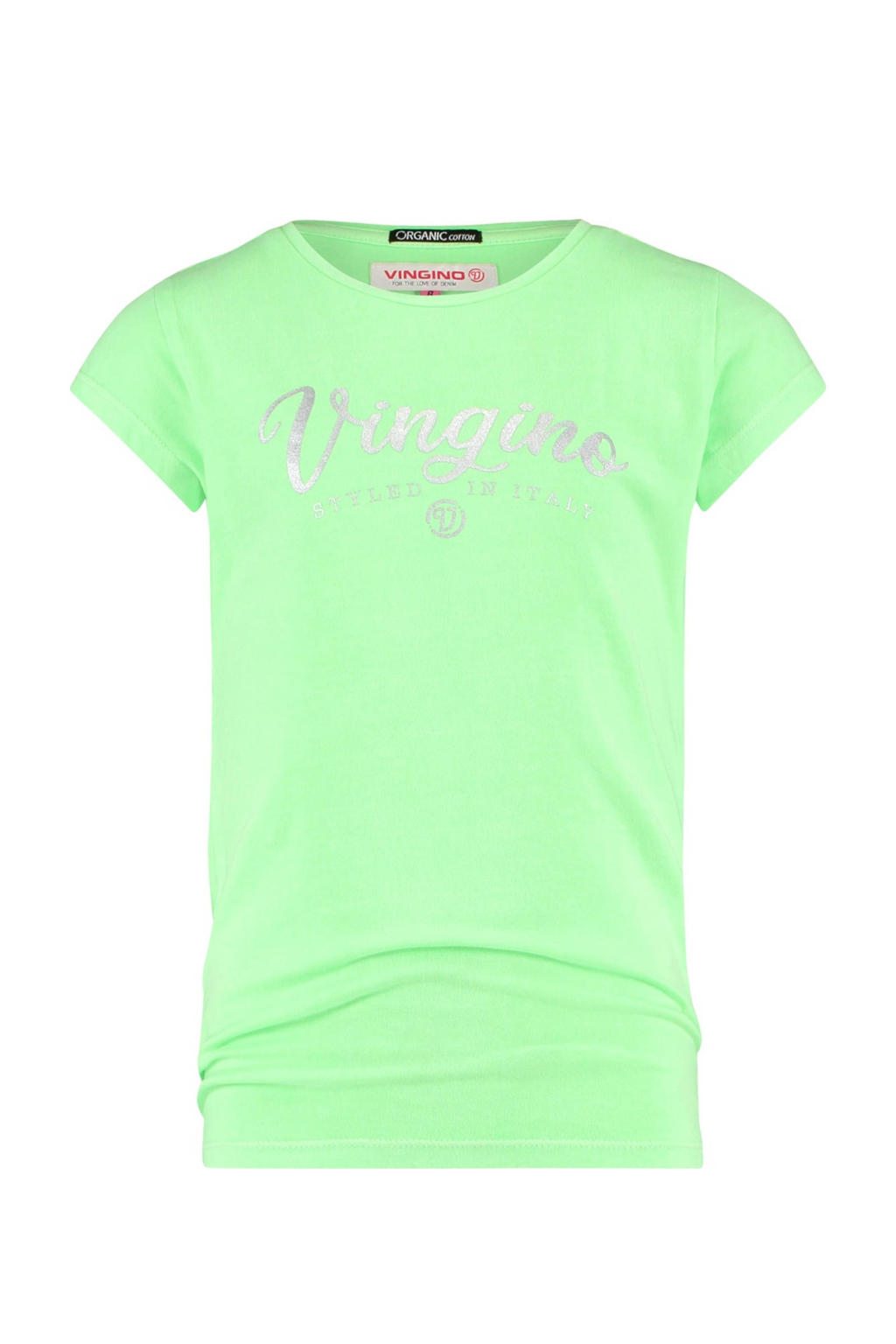 Vingino Essentials T-shirt met logo neon groen