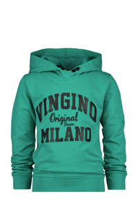 Groene jongens Vingino Essentials hoodie van duurzame sweatstof met logo dessin, lange mouwen en capuchon