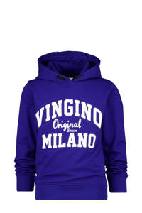 Blauw, kobaltblauw en witte jongens Vingino Essentials hoodie van duurzame sweatstof met logo dessin, lange mouwen en capuchon