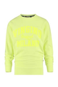 Gele jongens Vingino Essentials sweater met logo dessin, lange mouwen en ronde hals