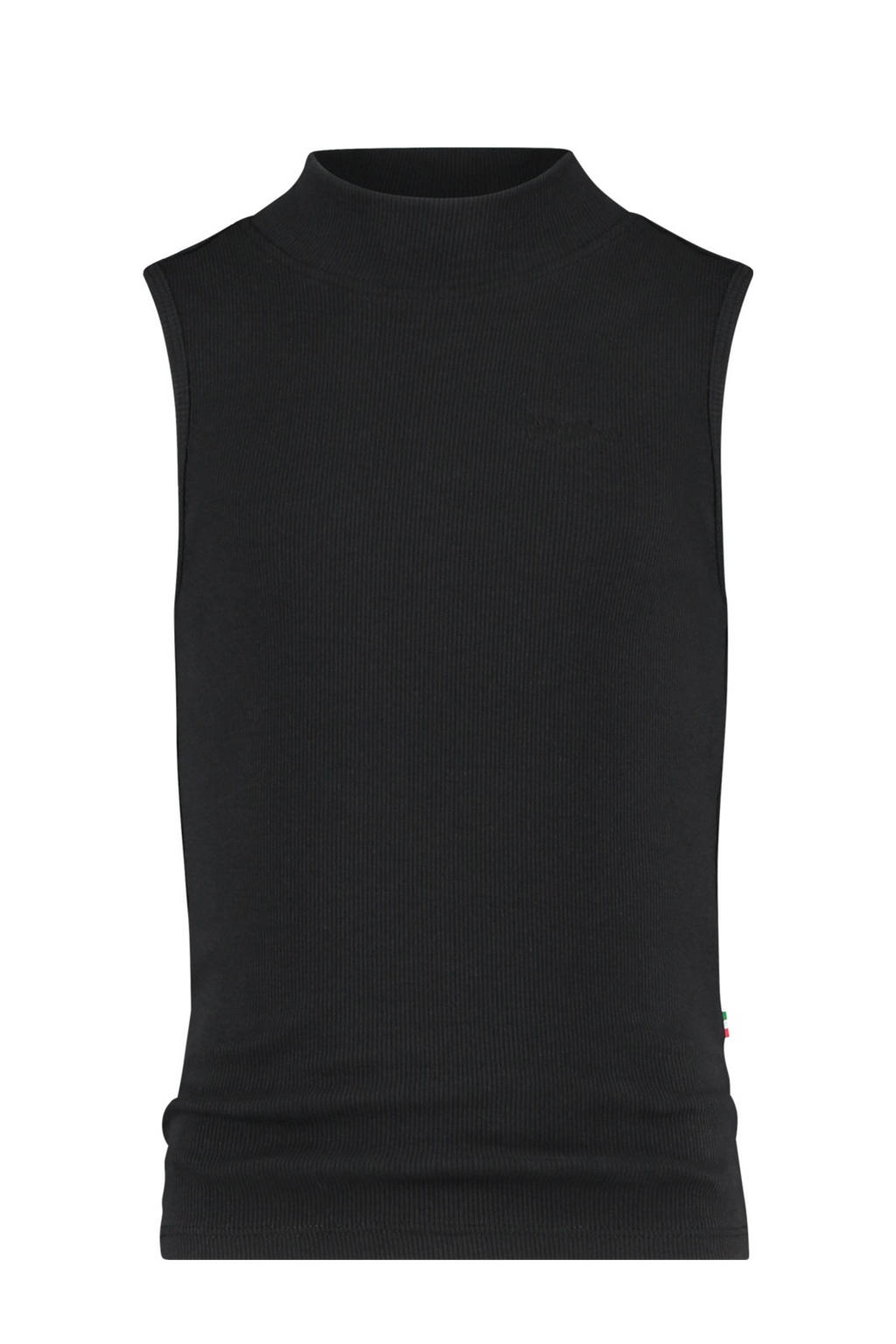Zwarte meisjes Vingino Essentials basic top van duurzaam stretchkatoen met opstaande kraag