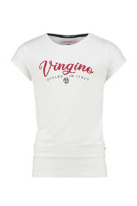 Witte meisjes Vingino Essentials T-shirt van duurzaam stretchkatoen met logo dessin, korte mouwen en ronde hals